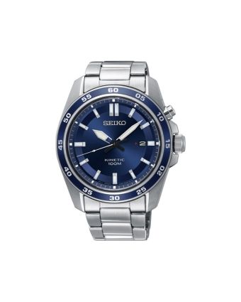 Seiko Kinetic SKA783P1 sinisellä taululla, valkoisella taustalla edestä