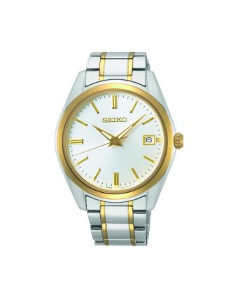 Seiko Essentials SUR312P1 valkoisella taululla, valkoisella taustalla edestä
