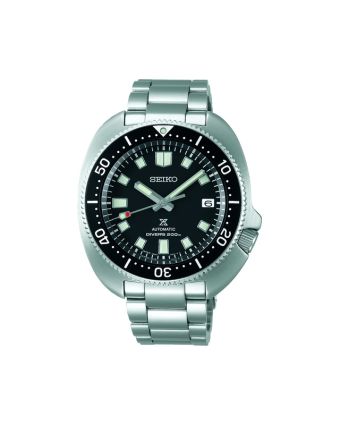 Seiko sukelluskello SPB151J1 mustalla taululla, valkoisella taustalla edestä