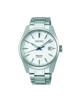 Seiko Presage Sharp Edged Series SPB165J1 valkoisella taululla, valkoisella taustalla edestä