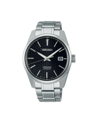 Seiko Presage Sharp Edged Series SPB203J1 mustalla taululla, valkoisella taustalla edestä