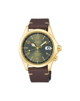 Seiko Prospex Alpinist SPB210J1 vihreällä taululla, valkoisella taustalla edestä