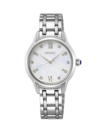 Seiko Diamond Collection SRZ537P1 helmiäisellä taululla, valkoisella taustalla edestä