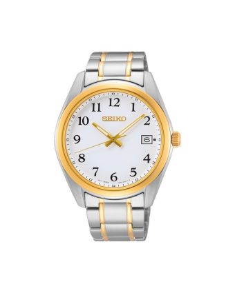 Seiko kvartsikello SUR460P1 valkoisella taululla, valkoisella taustalla edestä