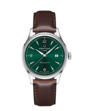 Certina DS Powermatic 80 C038.407.16.097.00 vihreällä taululla, valkoisella taustalla edestä
