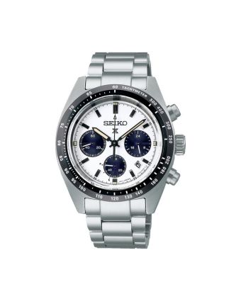 Seiko Prospex Speedtimer SSC813P1 valkoisella taululla, valkoisella taustalla edestä