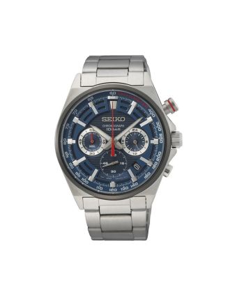 Seiko kronografi SSB407P1 sinisellä taululla, valkoisella taustalla edestä