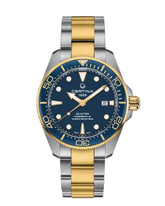 Certina DS Action Diver 43mm Powermatic 80 C032.607.22.041.00 sinisell&auml; taululla, valkoisella taustalla edest&auml;