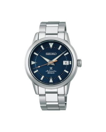 Seiko Prospex Alpinist SPB249J1 sinisellä taululla, valkoisella taustalla edestä