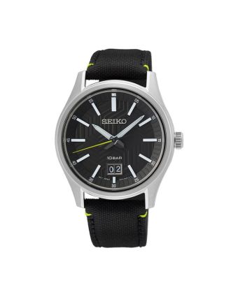 Seiko kvartsikello SUR517P1 mustalla taululla, valkoisella taustalla edestä