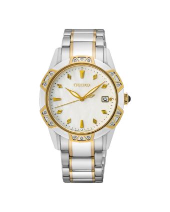 Seiko naisten kvartsikello SKK728P1 helmiäisellä taululla, valkoisella taustalla edestä