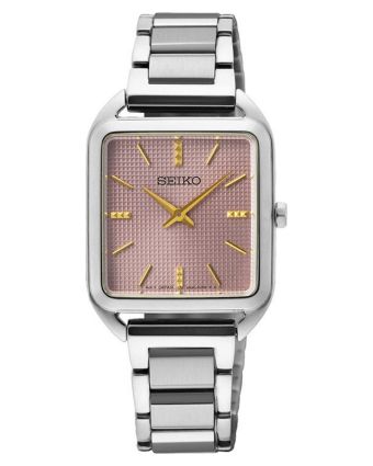 Seiko naisten kello SWR077P1 vaaleanpunaisella taululla, valkoisella taustalla edestä