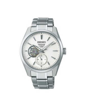 Seiko Presage Sharp Edged Series SPB415J1 valkoisella taululla, valkoisella taustalla edestä