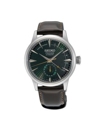 Seiko Presage Cocktail Time SSA459J1 vihreällä taululla, valkoisella taustalla edestä