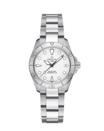 Certina DS Action 34.5mm Powermatic 80 C032.007.11.011.00, valkoisella taustalla edestä