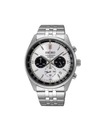 Seiko Essentials SSB425P1 hopeisella taululla, valkoisella taustalla edestä