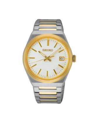 Seiko Essentials SUR558P1 valkoisella taululla, valkoisella taustalla edestä