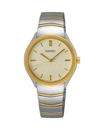 Seiko naisten kvartsikello SUR550P1 samppanjanvärisellä taululla, valkoisella taustalla edestä