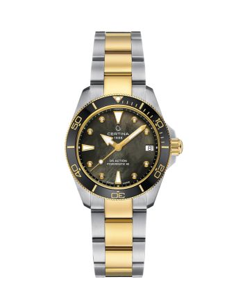 Certina DS Action 34.5mm Powermatic 80 C032.007.22.126.00 helmiäisellä taululla, valkoisella taustalla edestä