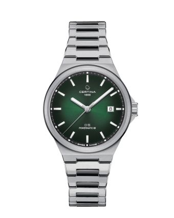 Certina DS-7 Powermatic 80 C043.407.22.091.00 vihreällä taululla, valkoisella taustalla edestä