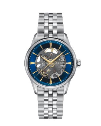 Certina DS-1 Skeleton C029.907.11.041.00 sinisellä taululla, valkoisella taustalla edestä