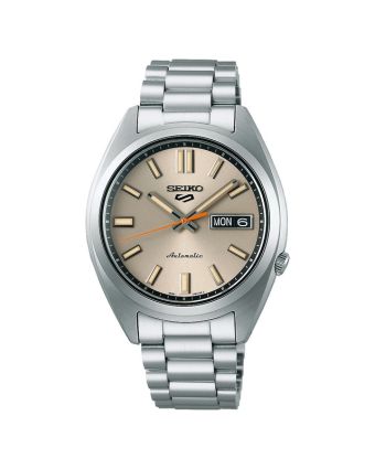 Seiko 5 Sports SNXS SRPK91K1 norsunluunvalkoisella taululla, valkoisella taustalla edestä