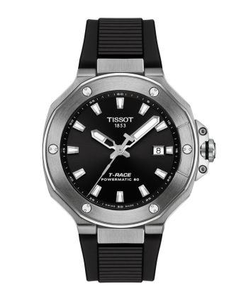 Tissot T-Race Powermatic 80 41 mm musta taulu, silikoniranneke T141.807.17.051.00