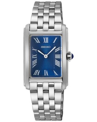 Seiko Essentials SWR085P1 sinisellä taululla, valkoisella taustalla edestä