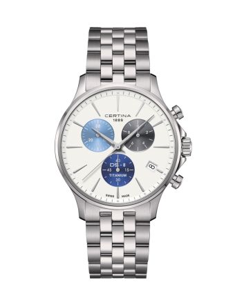 Certina DS-8 Chrono C045.417.44.011.00, valkoisella taustalla edestä