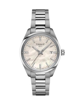 Tissot PR 100 34 mm valkoinen helmiäistaulu, timantit T150.210.11.116.00