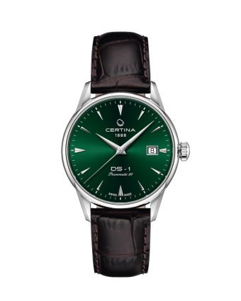 Certina DS-1 38mm C029.207.16.091.00 vihreällä taululla, valkoisella taustalla edestä