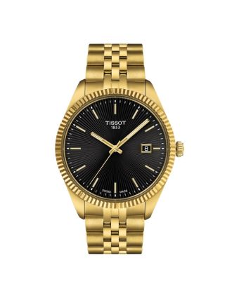 Tissot Ballade T156.410.33.051.00 mustalla taululla, valkoisella taustalla edestä