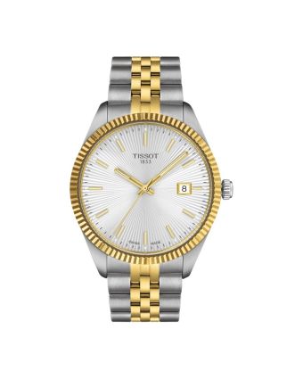 Tissot Ballade T156.410.22.031.00 hopeanvärisellä taululla, valkoisella taustalla edestä