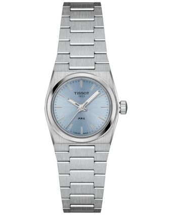 Tissot PRX T137.010.11.351.00 jäänsinisellä taululla, valkoisella taustalla edestä