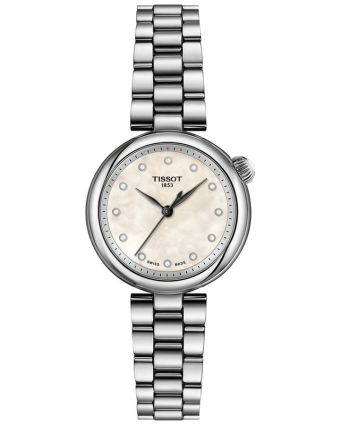 Tissot Desir T152.010.11.116.00 valkoisella helmiäistaululla, valkoisella taustalla edestä