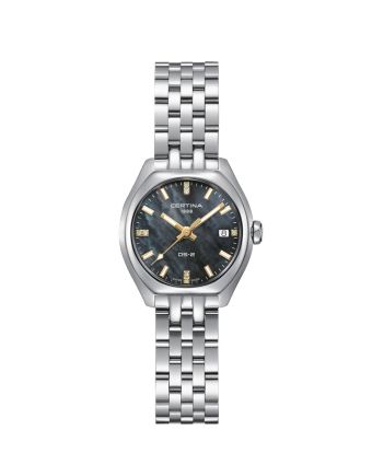 Certina DS-2 Lady C049.210.11.126.01 helmiäisellä taululla, valkoisella taustalla edestä