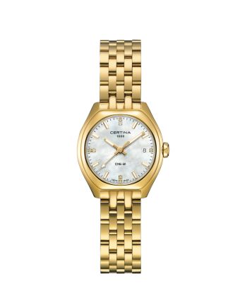 Certina DS-2 Lady C049.210.33.116.00 helmiäisellä taululla, valkoisella taustalla edestä