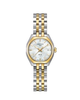 Certina DS-2 Lady C049.210.22.116.00 helmiäisellä taululla, valkoisella taustalla edestä