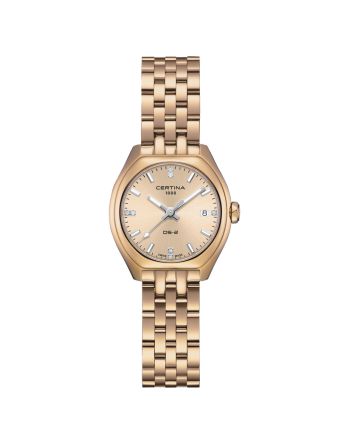 Certina DS-2 Lady C049.210.33.026.00 samppanjanvärisellä taululla, valkoisella taustalla edestä