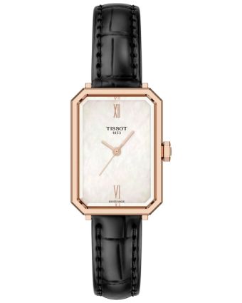 Tissot SRV T160.110.36.113.00 valkoisella helmiäistaululla, valkoisella taustalla edestä