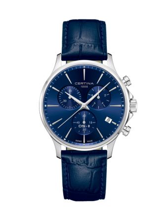 Certina DS-8 Chrono C045.417.16.041.00 sinisellä taululla, valkoisella taustalla edestä