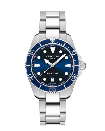 Certina DS Action 40mm C048.410.11.041.00 sinisellä taululla, valkoisella taustalla edestä