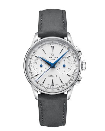 Certina DS-1 Chrono Auto C029.462.16.011.00, valkoisella taustalla edestä