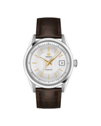 Tissot Visodate 39 mm hopeanvärinen taulu, nahkaranneke T157.407.16.031.00