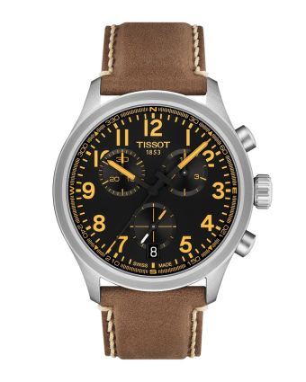 Tissot Chrono L 42 mm musta taulu, ruskea nahkaranneke T116.417.16.052.01