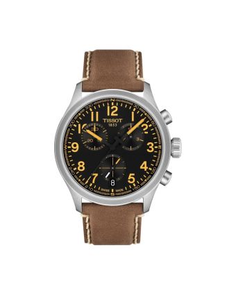Tissot Chrono L 42 mm musta taulu, ruskea nahkaranneke T116.417.16.052.01