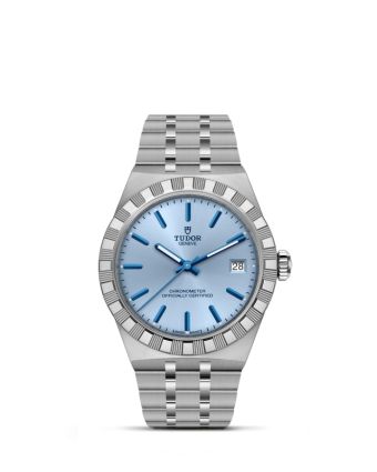 Tudor Royal 36 M2836C1A0-0106 vaaleansinisellä taululla, valkoisella taustalla edestä