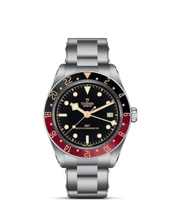 Tudor Black Bay 58 GMT M7939G1A0NRU-0001, musta kellotaulu, mustaviininpunainen kehä, teräsranneke