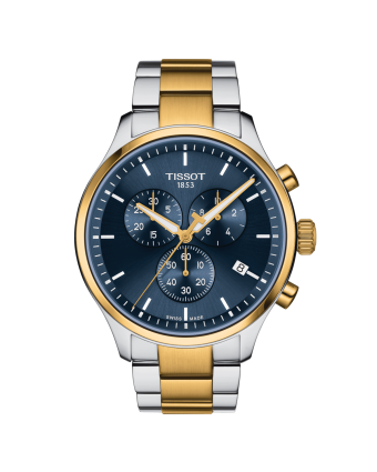 Tissot Chrono XL Classic T116.617.22.041.00 sinisellä taululla, valkoisella taustalla edestä