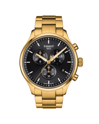 Tissot Chrono XL Classic T116.617.33.051.00 mustalla taululla, valkoisella taustalla edestä